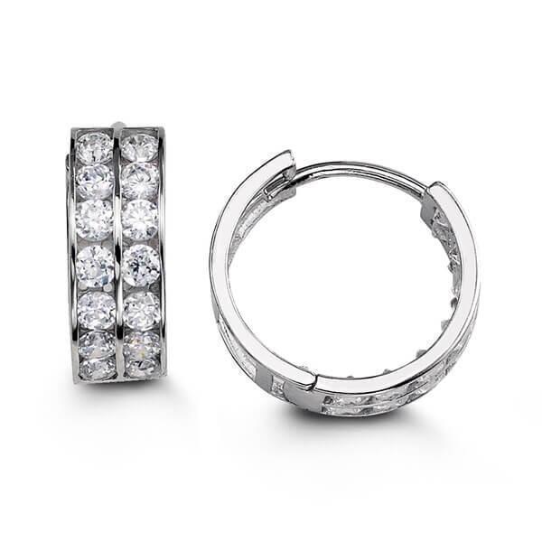 14k White Gold 2 Row CZ Huggies