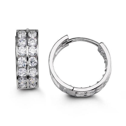 14k White Gold 2 Row CZ Huggies