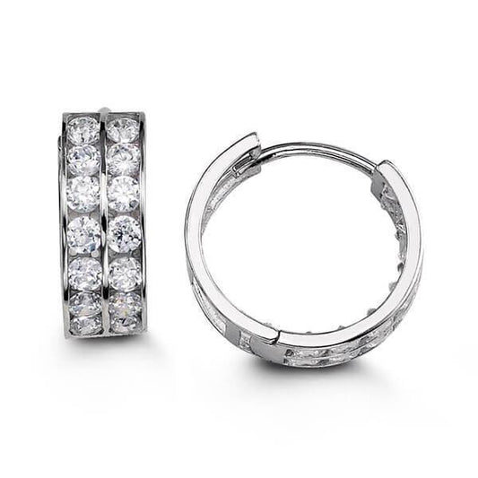 14k White Gold 2 Row CZ Huggies