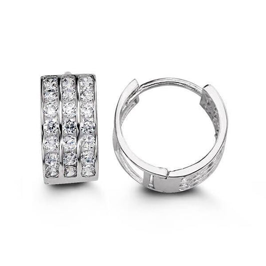 14K White Gold 3 Row Cz Huggies