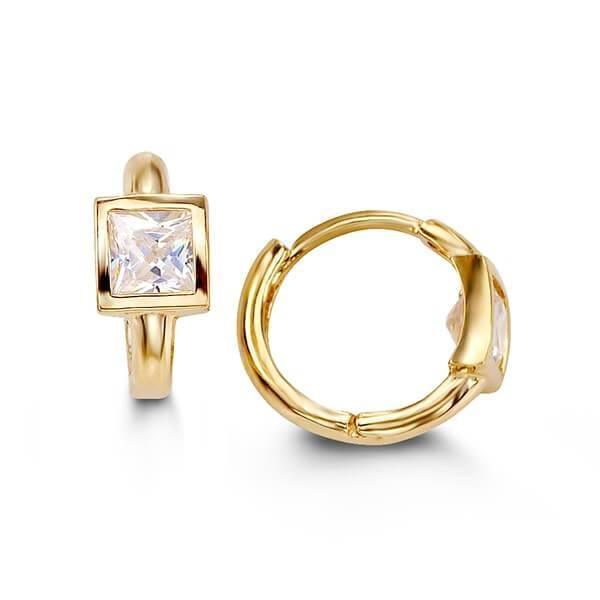 14K Yellow Gold Huggies With Princess Cut Cz