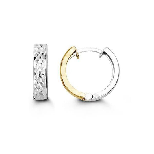 10K White And Yellow Gold Reverseable Huggy Earrings