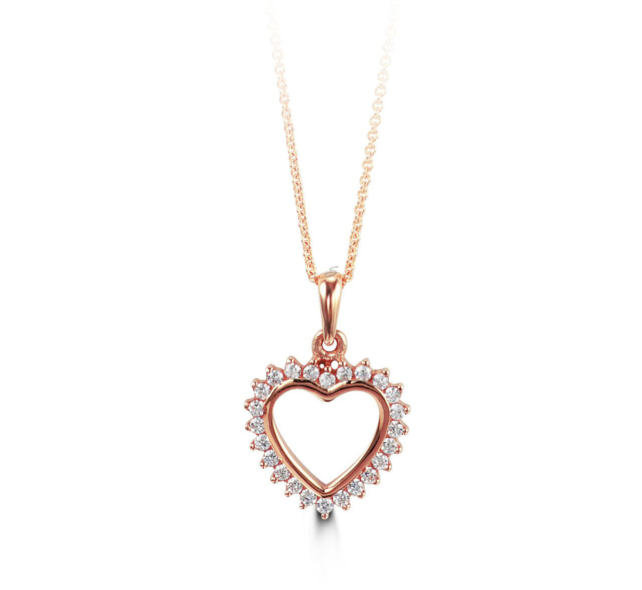 10K Rose Gold CZ Hear Pendant with Chain