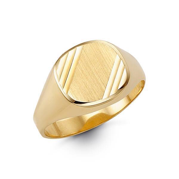 10K Yellow Gold Mens Signet With Diamond Cut Ring