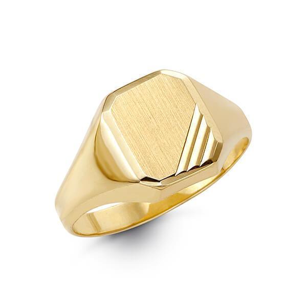 10K Yellow Gold Mens Signet With Diamond Cut Ring