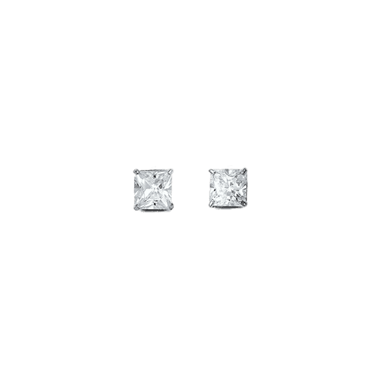 14K White Gold 4mm Square CZ Stud Earrings