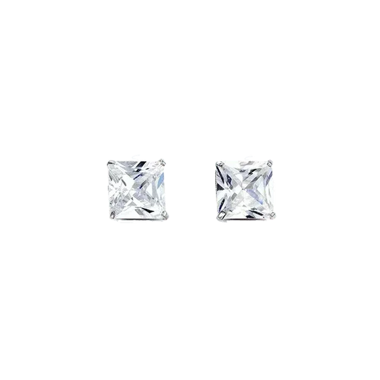 14K White Gold Square 6mm CZ Stud Earrings