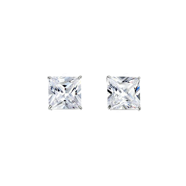 14K White Gold Square 7mm CZ Stud Earrings