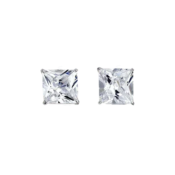 14K White Gold Square 8mm CZ Stud Earrings