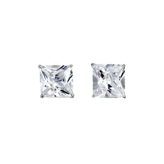 14K White Gold Square 8mm CZ Stud Earrings