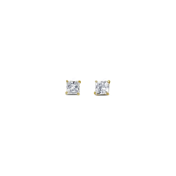 14K Yellow Gold 3mm Square CZ Stud Earrings