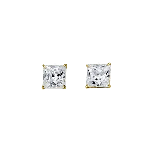 14K Yellow Gold Square 6mm CZ Stud Earrings