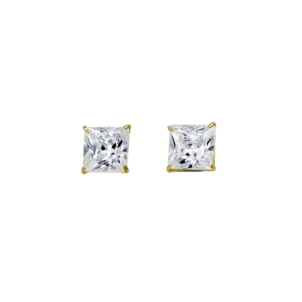 14K Yellow Gold Square 6mm CZ Stud Earrings