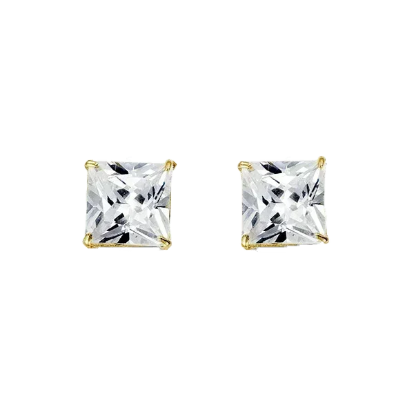 14K Yellow Gold Square 8mm CZ Stud Earrings