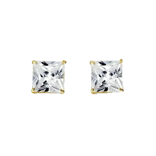 14K Yellow Gold Square 8mm CZ Stud Earrings