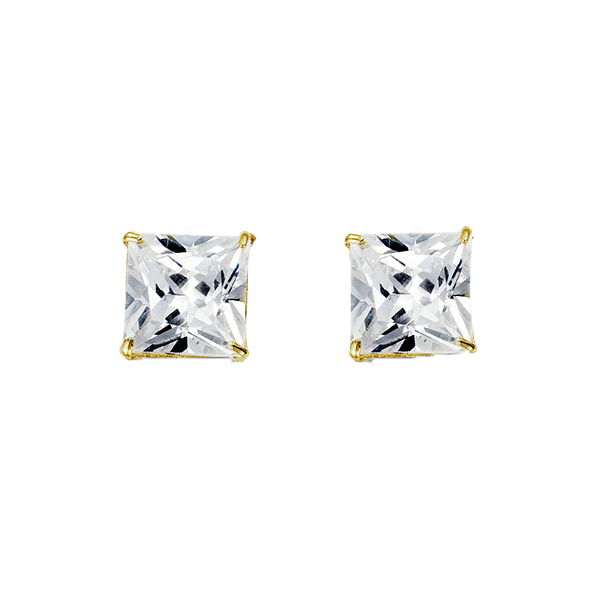 14K Yellow Gold Square 8mm CZ Stud Earrings