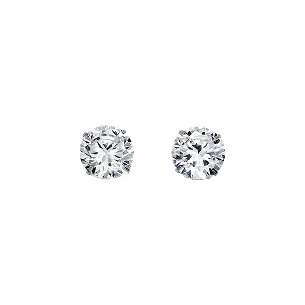 14K White Gold Round 7mm CZ Stud Earrings