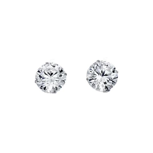14K White Gold Round 8mm CZ Stud Earrings