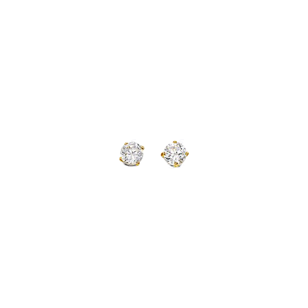 14K Yellow Gold 3mm Round CZ Stud Earrings