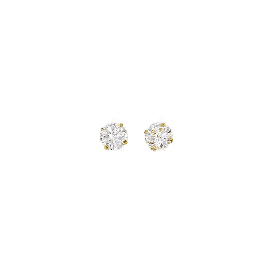 14K Yellow Gold 4mm Round CZ Stud Earrings