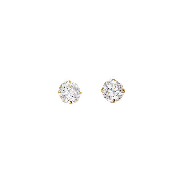 14K Yellow Gold Round 5mm CZ Stud Earrings