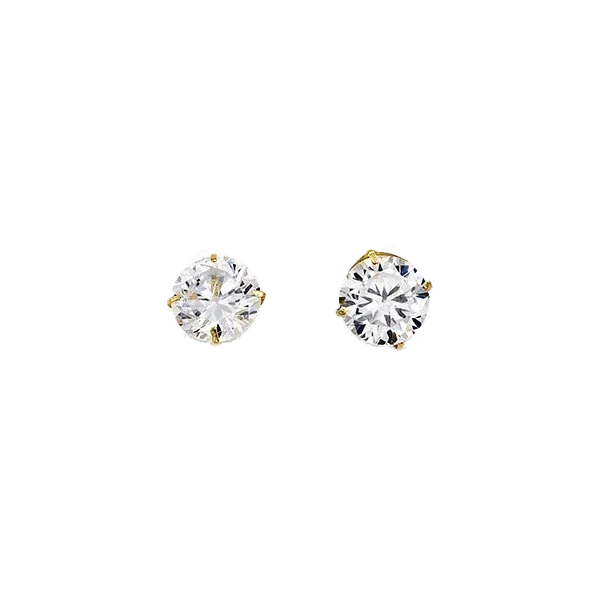 14K Yellow Gold Round 6mm CZ Stud Earrings