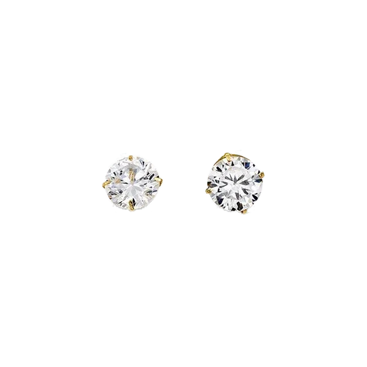 14K Yellow Gold Round 6mm CZ Stud Earrings
