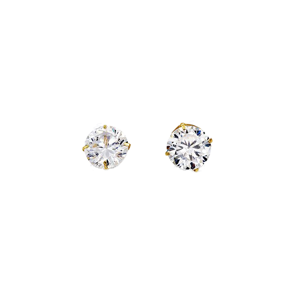 14K Yellow Gold Round 6mm CZ Stud Earrings