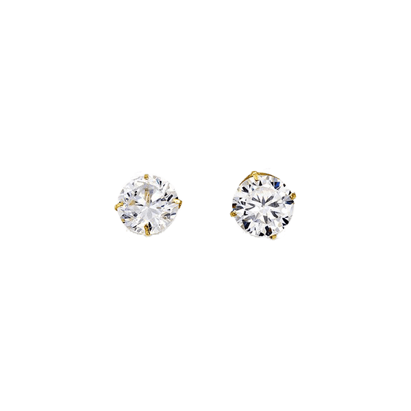 14K Yellow Gold Round 6mm CZ Stud Earrings