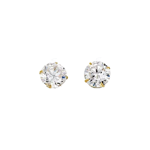 14K Yellow Gold Round 7mm CZ Stud Earrings