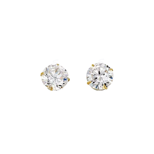 14K Yellow Gold Round 7mm CZ Stud Earrings
