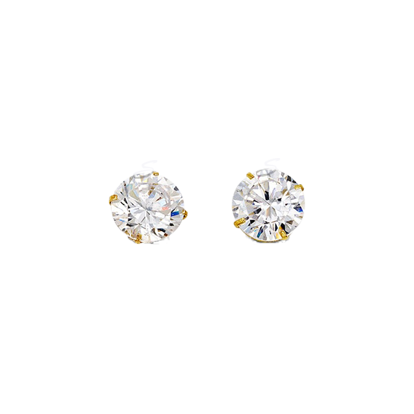 14K Yellow Gold Round 7mm CZ Stud Earrings