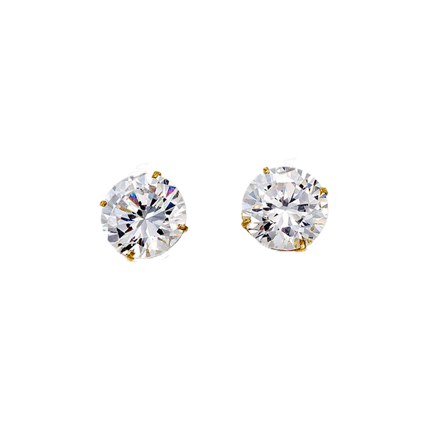 14K Yellow Gold Round 8mm CZ Stud Earrings