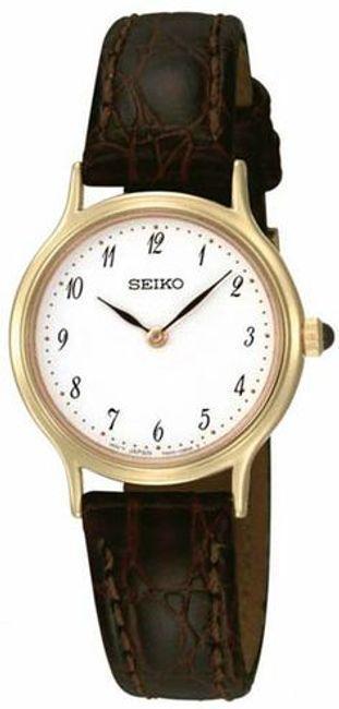 Seiko Gold Tone Brown Leather Strap Quartz Women's Watch SFQ828