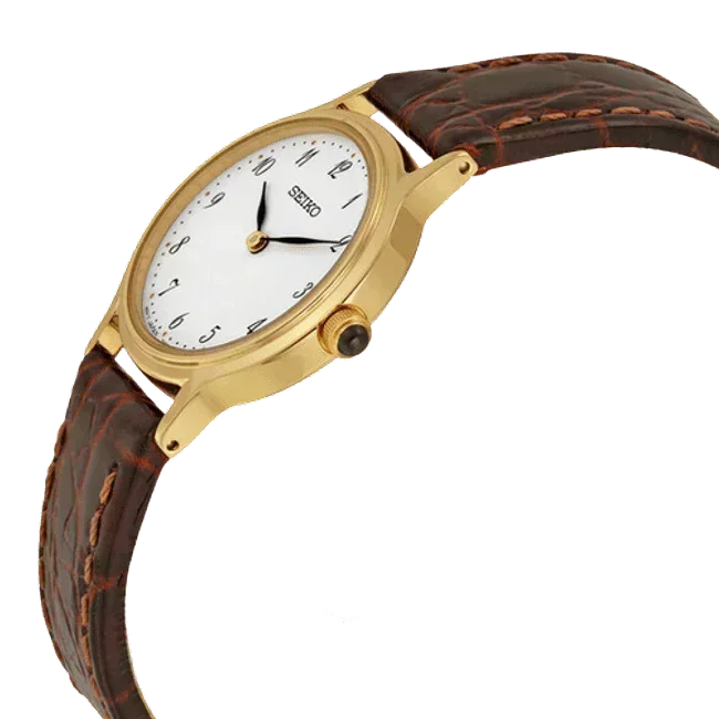 Seiko Gold-tone Brown Leather Strap Women's Watch SFQ828