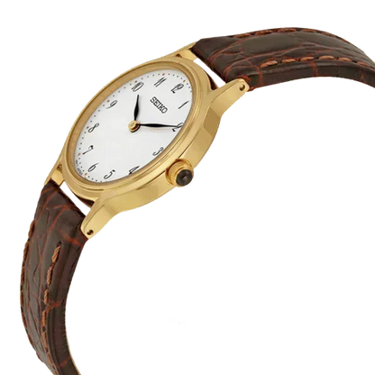 Seiko Gold-tone Brown Leather Strap Women's Watch SFQ828