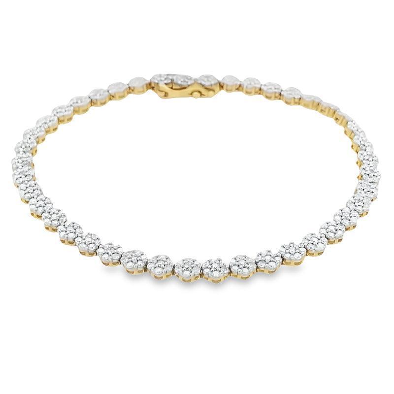10 Karat Yellow Gold 3.00TDW Diamond Flower Tennis Bracelet