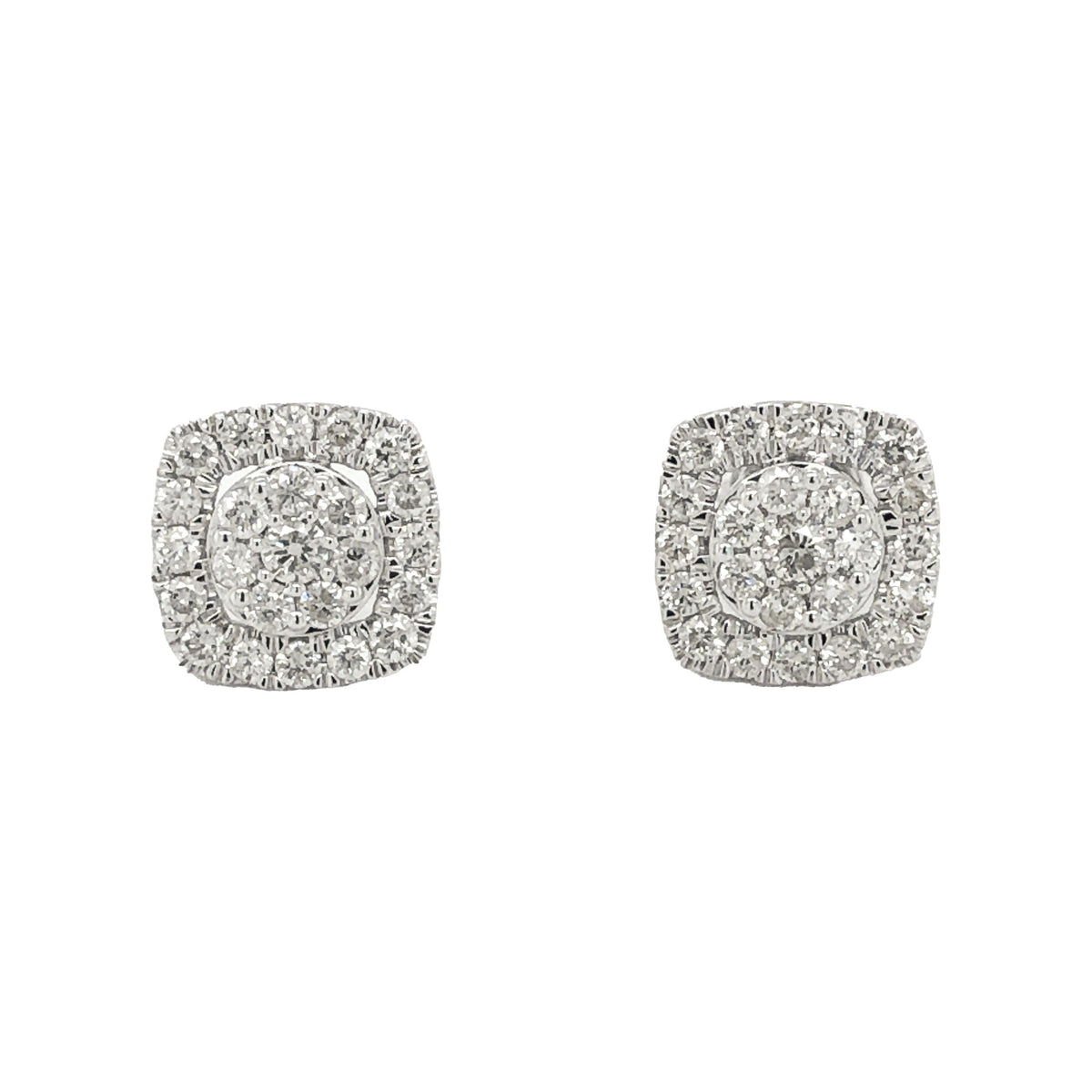 10K White Gold 1.00TDW Halo Diamond Earrings