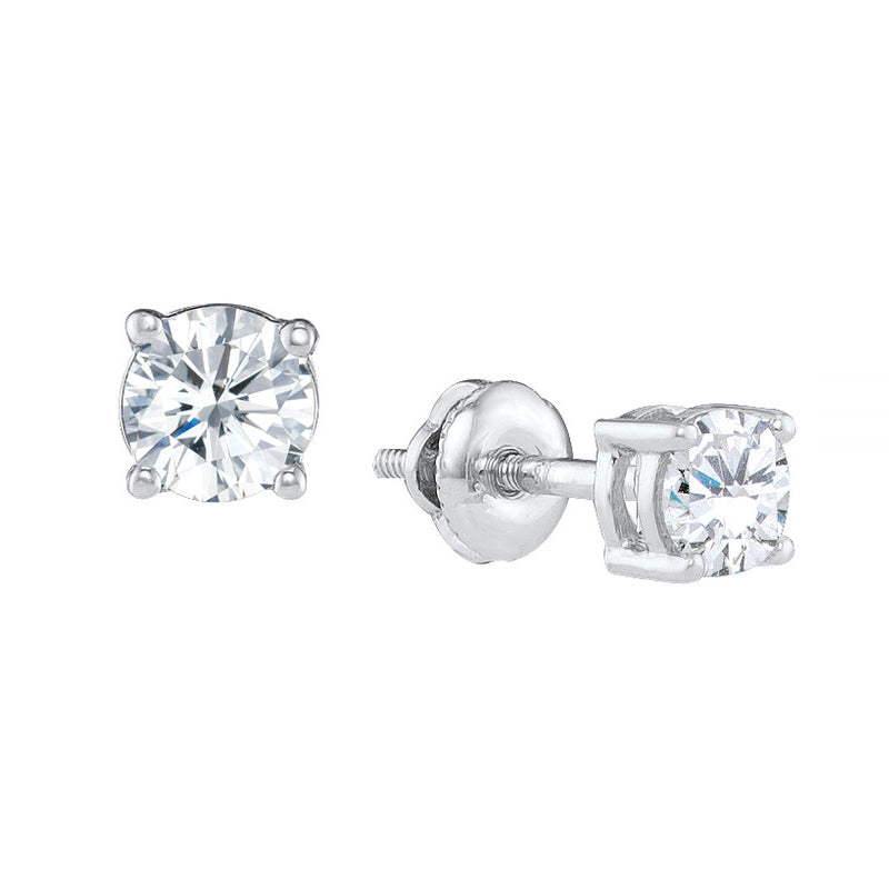 0.10TDW Round Diamond Solitaire Stud Earrings in 14K White Gold