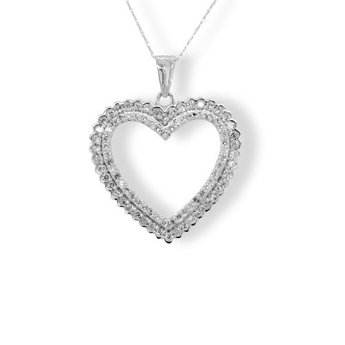 10K White Gold 1.00TDW Diamond Imperial Open Heart Pendant