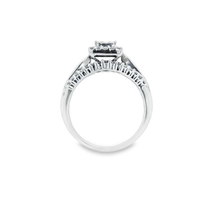 14K White Gold 1.00TDW Diamond Quad Princess Cut Halo Engagement Ring