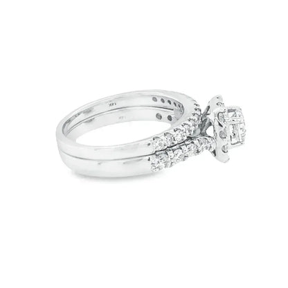 14k White Gold 1.50TDW Diamond Solitaire With Halo and Sides Diamonds Wedding Set