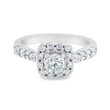 14k White Gold 1.50TDW Diamond Solitaire With Halo and Sides Diamonds Wedding Set