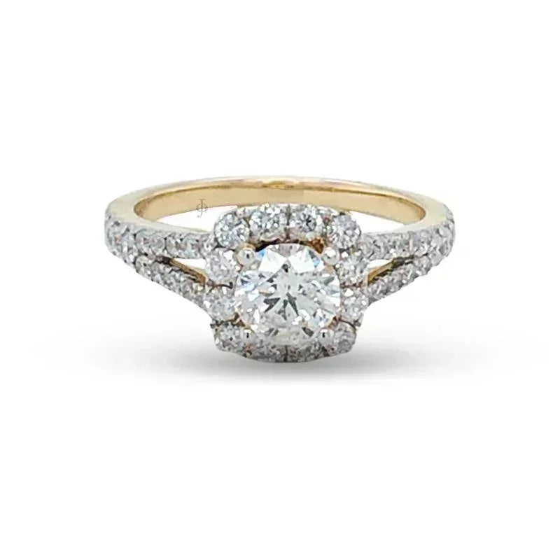 14K White Gold 1.50TDW Diamond Solitaire Engagement Ring with Cushion Halo