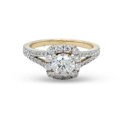 14K White Gold 1.50TDW Diamond Solitaire Engagement Ring with Cushion Halo
