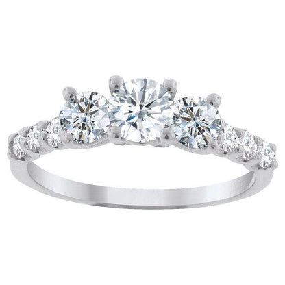 14K White Gold 1.00TDW Diamond Past Present Future Ring with Accent Diamonds