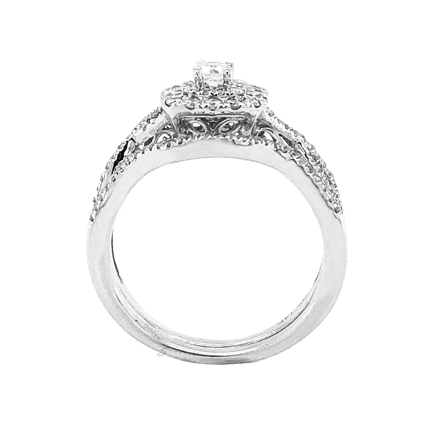 14K White Gold 0.60TDW Diamond Halo Wedding Set with Infinity Style Setting