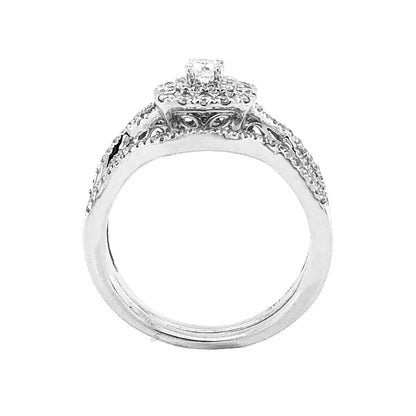 14K White Gold 0.60TDW Diamond Halo Wedding Set with Infinity Style Setting