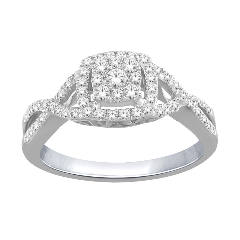 1.00TDW Diamond Bridal Set in 10K White Gold with Four Claws and Micro Pave Setting