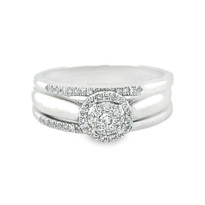 Sparkling 10K White Gold and 0.25TDW Diamond Bridal Set with Round Cluster